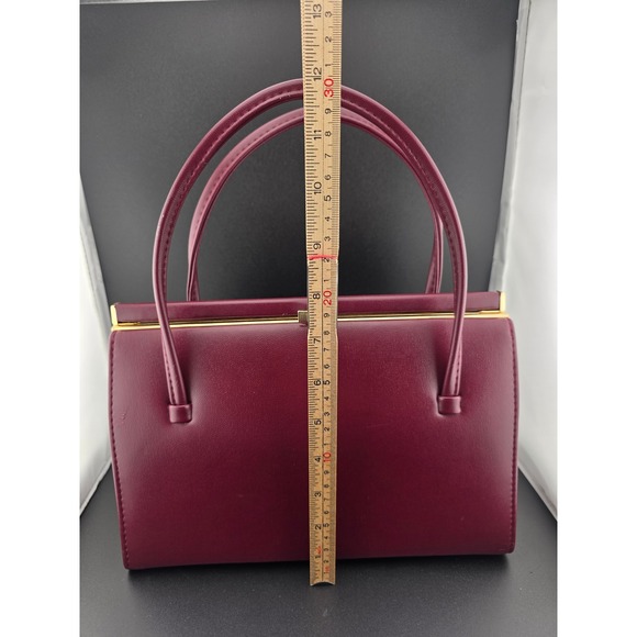 Vintage ELBIEF Made in England Leather Lined Burgundy Top Handle Gold Hardware